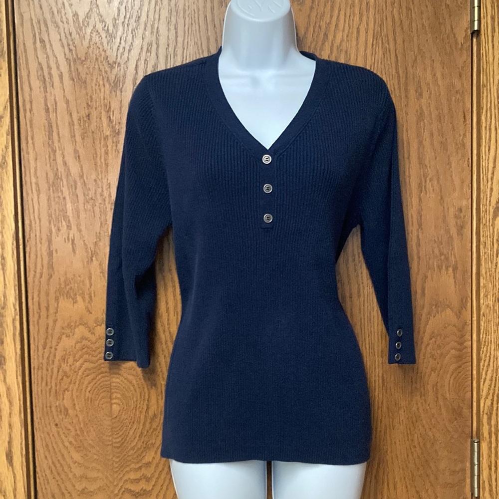 Lightweight Warm Navy Henley Sweater